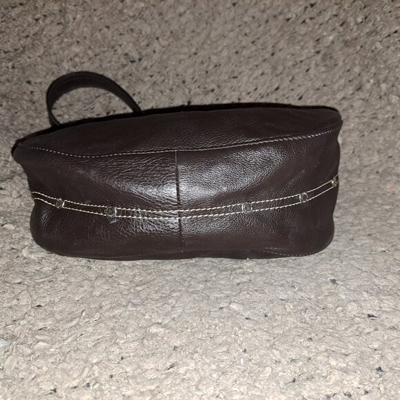 LONGCHAMP-Dark Brown Pebbled Leather Hobo/Baguette-Vintage-Logo Studs-Near Mint - Picture 5 of 13